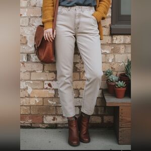 Vintage Lee Jeans Cream High Rise Tapered Cotton Stretch Waist Denim